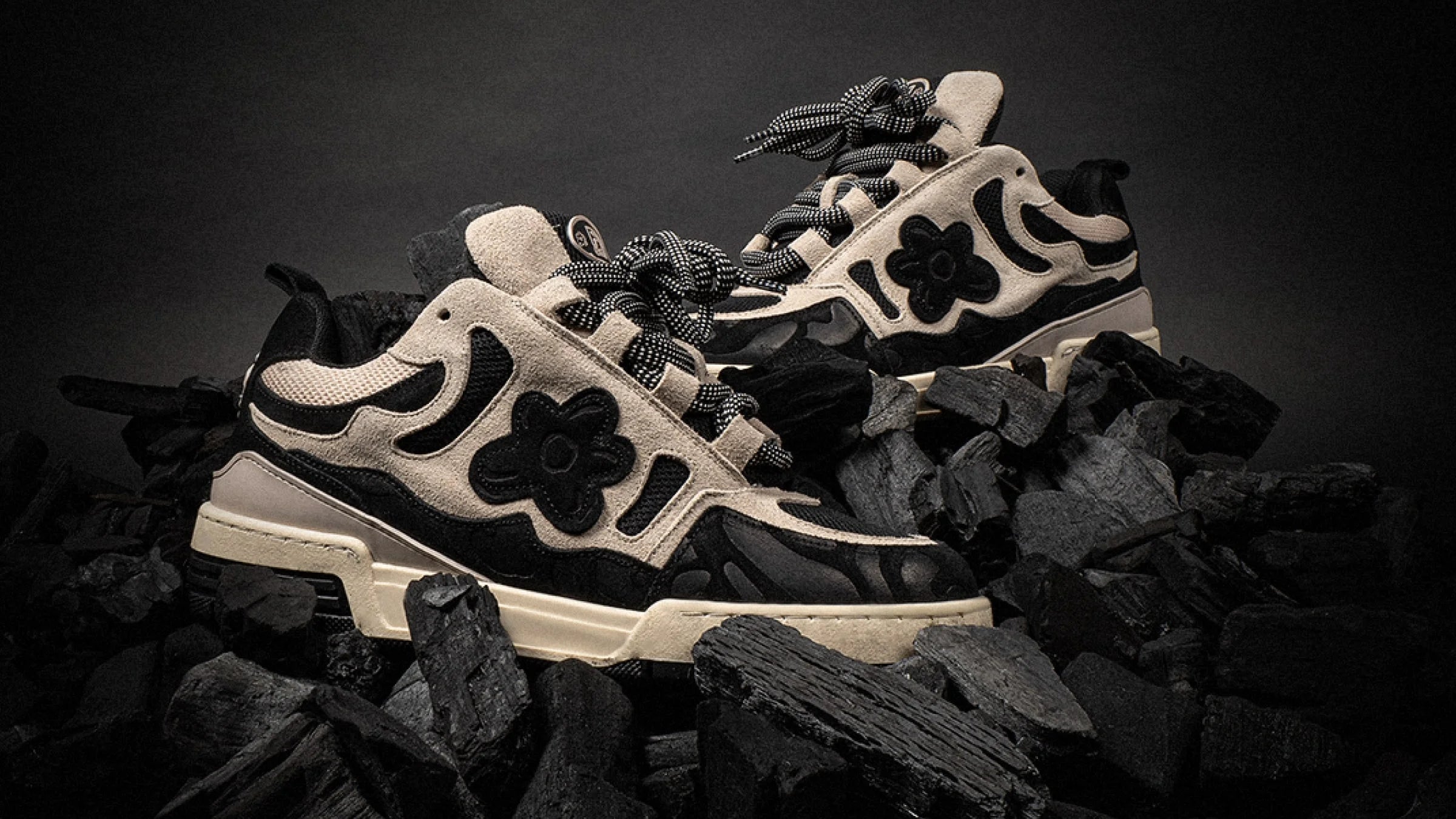 Black sneakers with flowers on sale