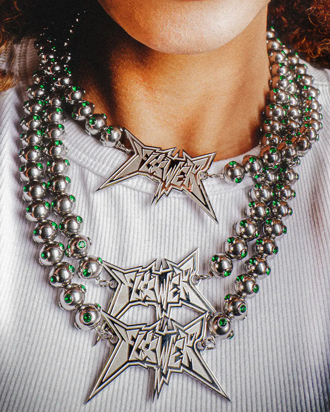 Flower Instincts FLOWER NECKLACE WITH GREEN ZIRCONIA  – Italian Leather & Suede – Handcrafted in Portugal