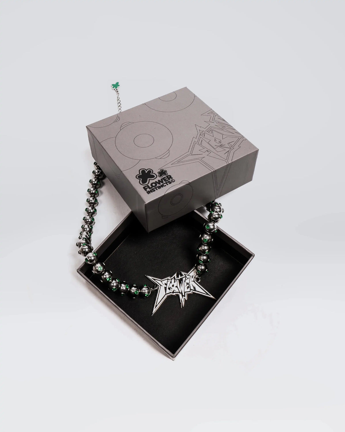 Flower Instincts FLOWER NECKLACE WITH GREEN ZIRCONIA  – Italian Leather & Suede – Handcrafted in Portugal