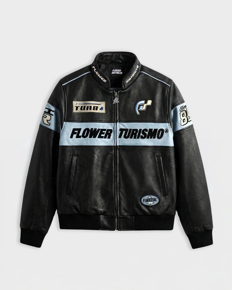 VESTE RACING FLOWER TURISMO CUIR NOIR