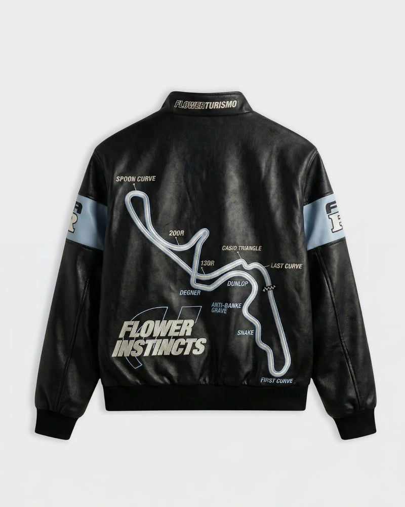 VESTE RACING FLOWER TURISMO CUIR NOIR