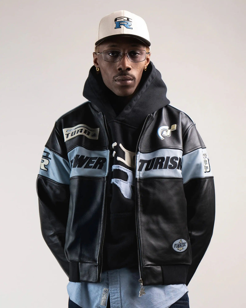 VESTE RACING FLOWER TURISMO CUIR NOIR