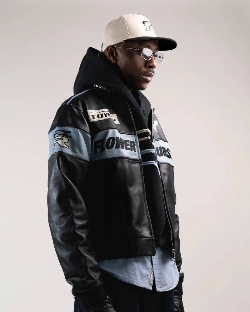 VESTE RACING FLOWER TURISMO CUIR NOIR